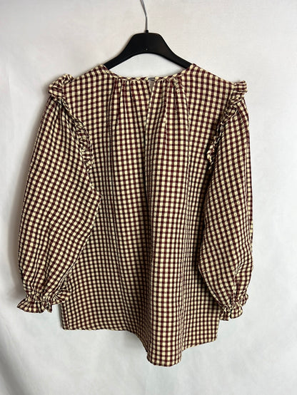 SOPHIE &amp; LUCIE. Gingham blouse with mini ruffle. Size 38 