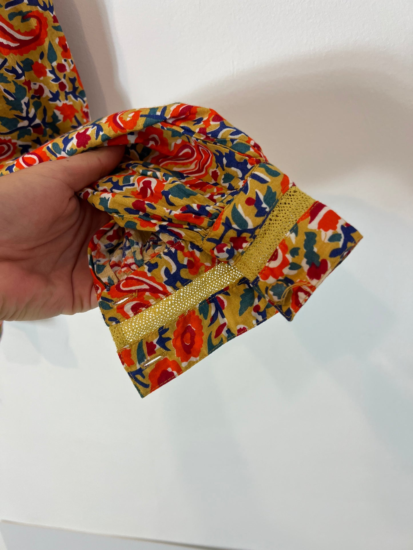 SEZANE. Orange print blouse, size 40