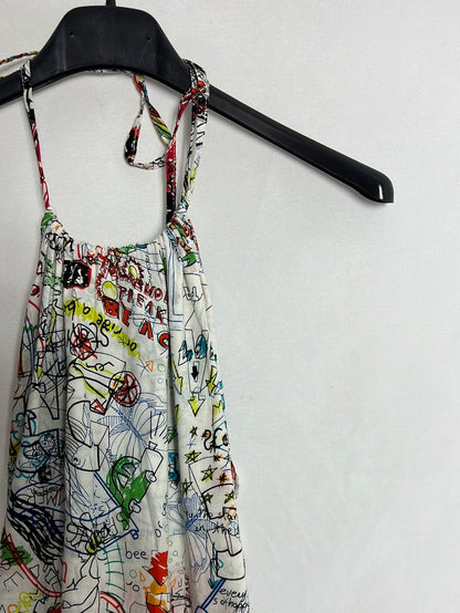 DESIGUAL. Vestido blanco estampado. T 36