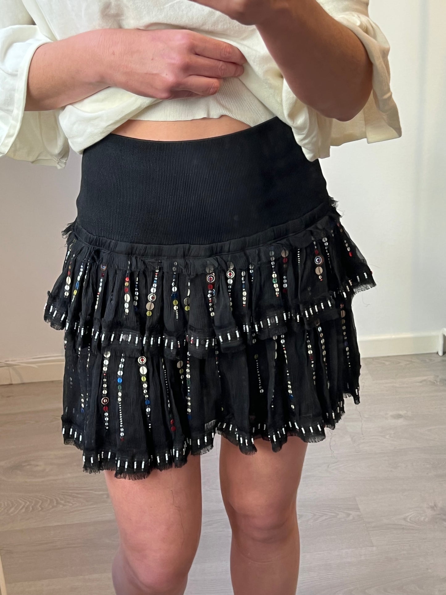 ISABEL MARANT. Falda seda lentejuelas. T 38