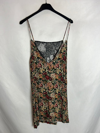 ZARA. Vestido corto encaje estampado flores. T S