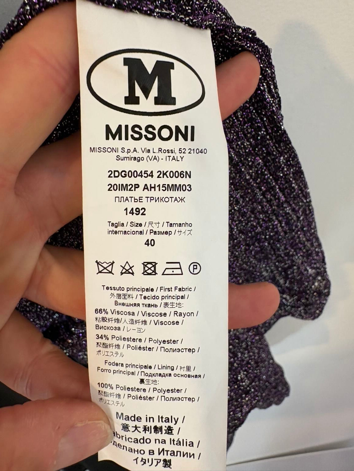 MISSONI. Vestido corto cruzado hilos brillo