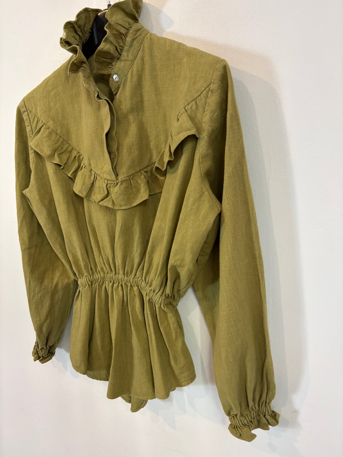 MARTINE LOVE. Blusa lino rustico verde