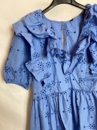 ZARA. Vestido midi azulòn troquelado T.XS