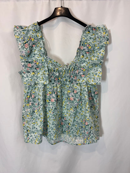 CORTEFIEL. Top azul flores. T s