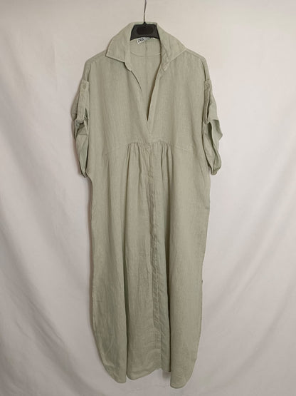ZARA. Vestido verde lino T.m