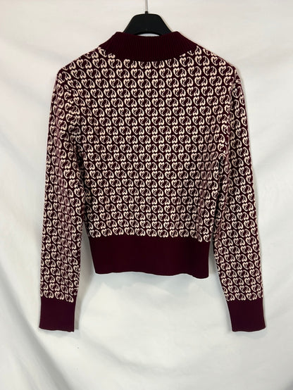 CLAUDIE PIERLOT. Total look punto burdeos estampado. T 1 (S)