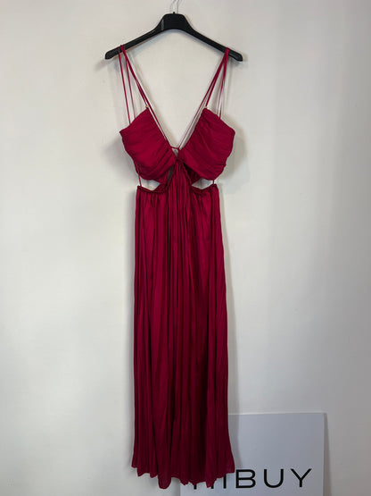 ZARA. Vestido largo plisado burdeos T.s