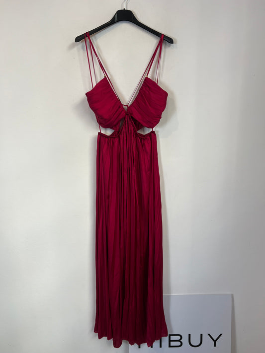 ZARA. Vestido largo plisado burdeos T.s