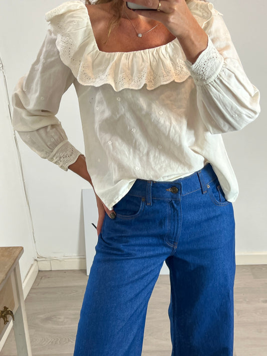 SEZANE. Embroidered beige blouse T.40