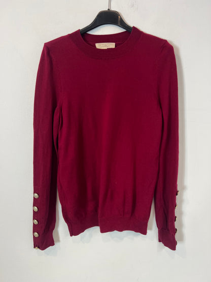 SEZANE. Burgundy wool sweater with buttons and sleeves.