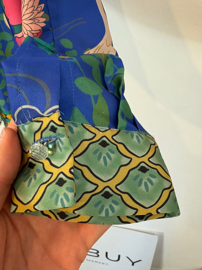 ZARA. Camisa azul estampada satinada