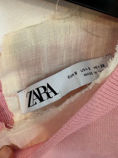 ZARA. Top doble textura rosa lino. T S