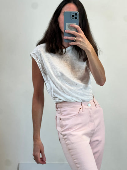 DES PETITS HAUTS. Top lino blanco detalle mangas