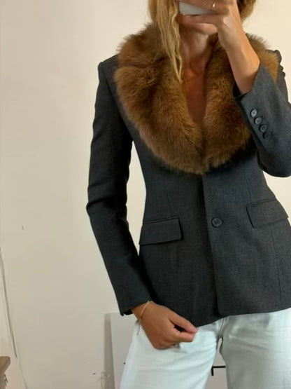 ZARA. Blazer marengo cuello pelito
