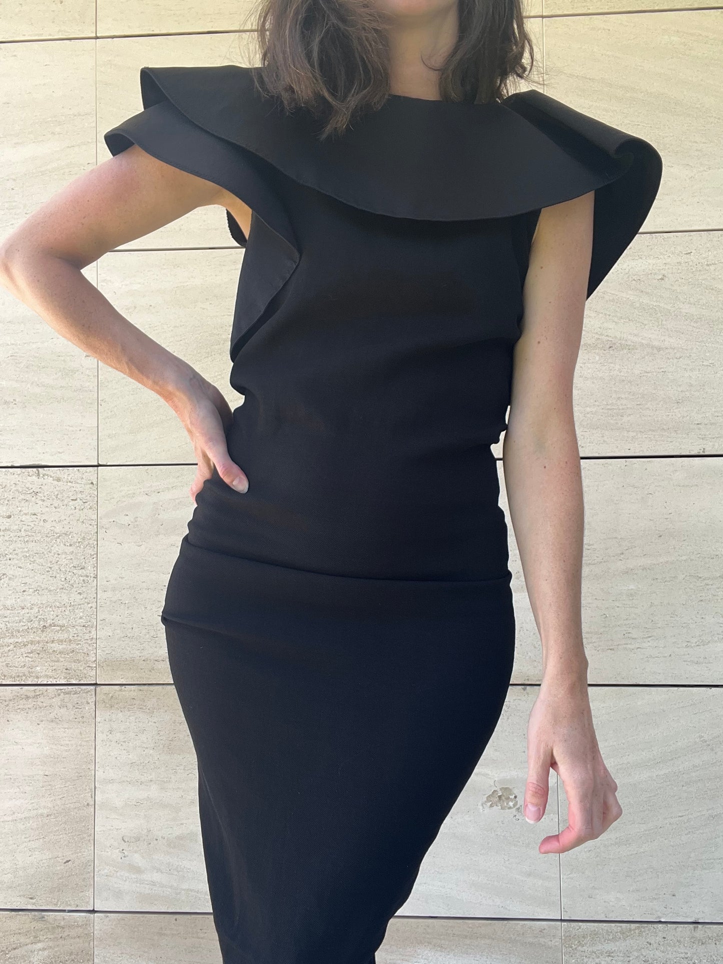 LANVIN. Vestido negro fruncido T.38