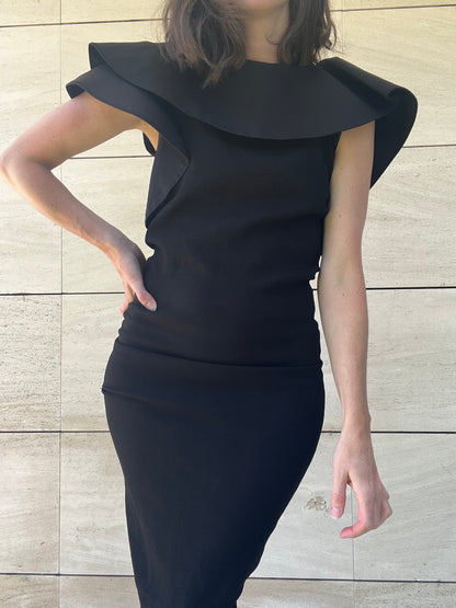 LANVIN. Vestido negro fruncido T.38