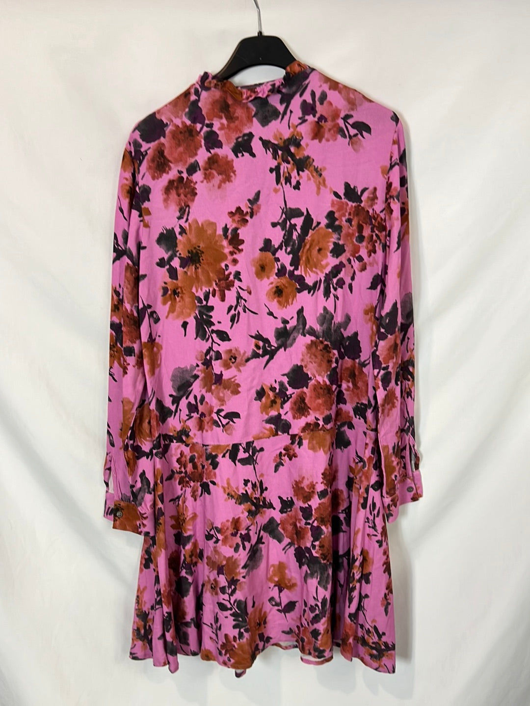 MAGNOLYA. Vestido corto rosa flores T.0(s/m)