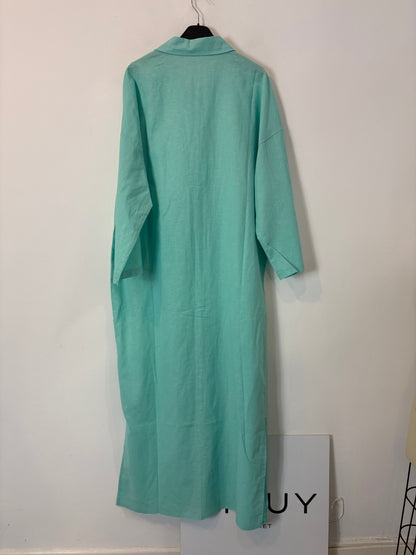OTRAS. Vestido largo camisero verde agua mezcla