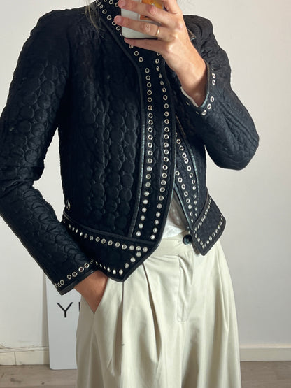 ISABEL MARANT. Black leather and silk textured jacket, size 36