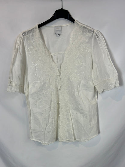 JOLIE JOLIE. Blusa blanca algodón bordado T.m