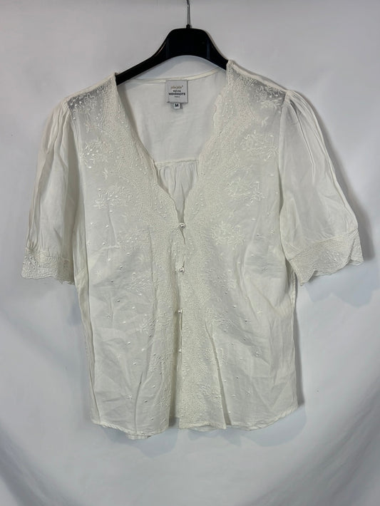 JOLIE JOLIE. Blusa blanca algodón bordado T.m