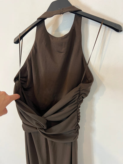 ZARA. Vestido midi marrón chocolate halter. T S