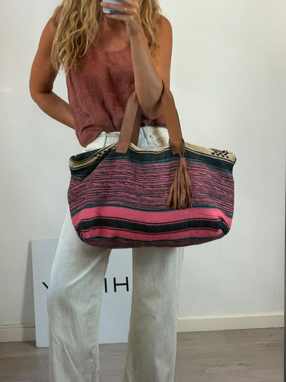 LALLA Marrakech. Bolsa de viaje tela asas en piel