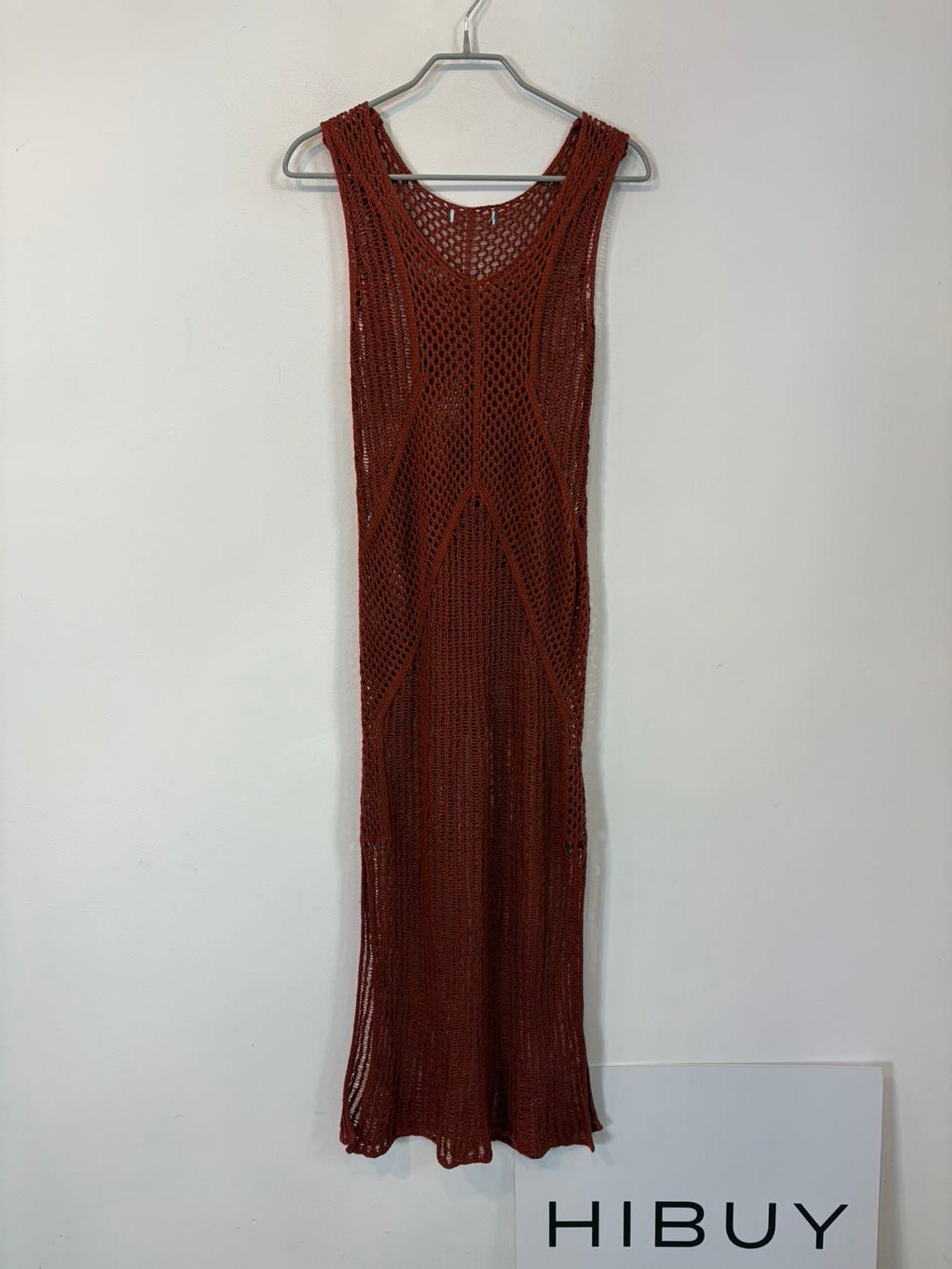 Vestido midi calado teja