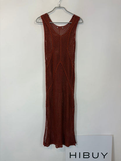 Vestido midi calado teja
