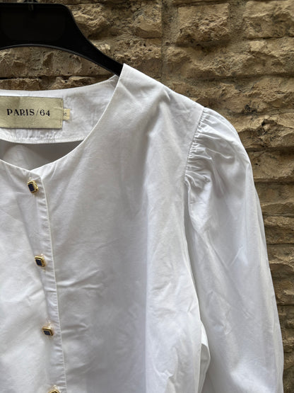 PARIS 64. White blouse with diamond buttons Ts