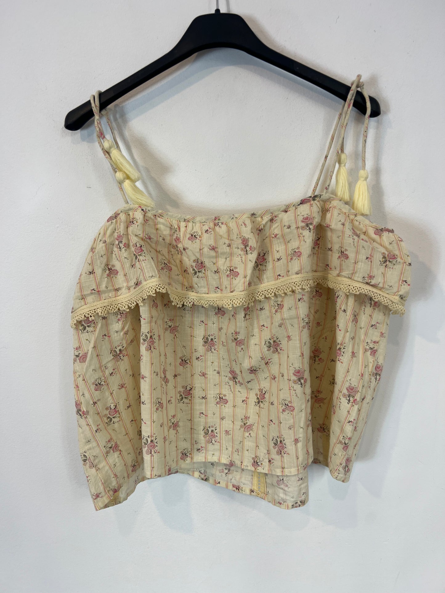 BA&SH. Top beige flores T.1(S)