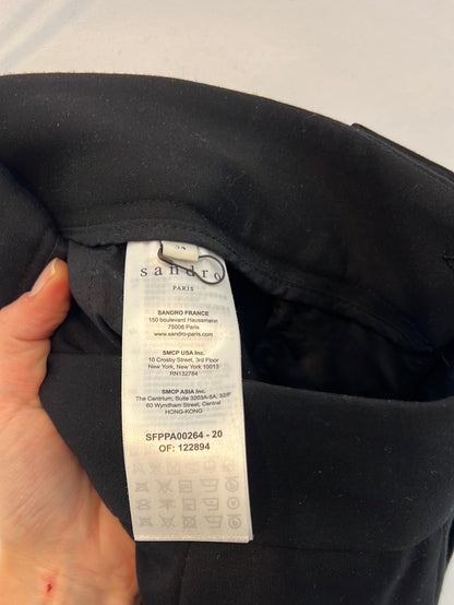 SANDRO. Wide-leg black studded trousers, size 34