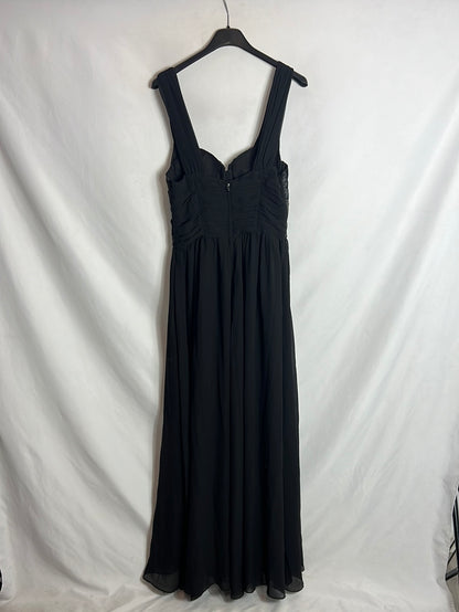 H&M. Vestido negro largo detalle lencero. T 38