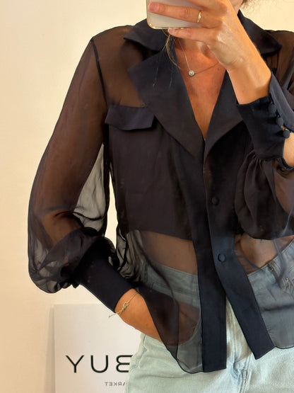 MARIA VITTORIA PAOLILLO. Blusa negra doble textura T.s/m