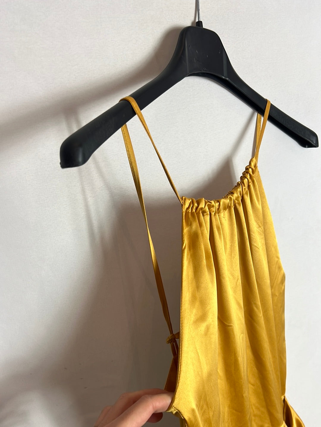LAAGAM. Mustard satin midi dress. Size XS
