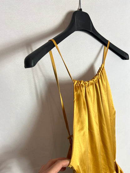 LAAGAM. Mustard satin midi dress. Size XS