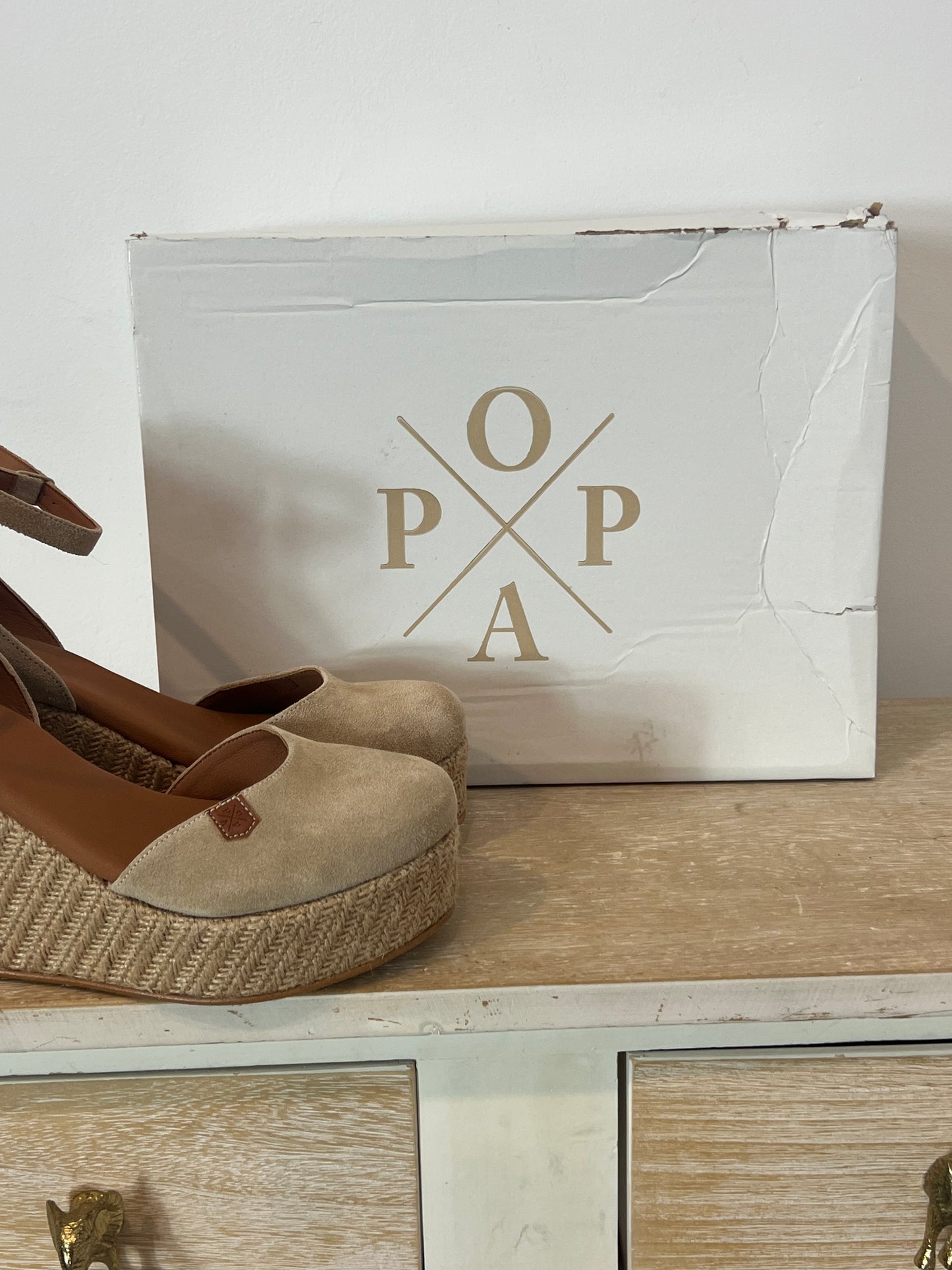 POPA. Beige leather wedges size 38