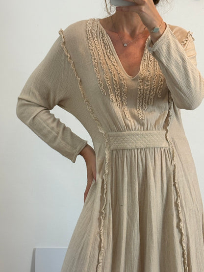 MASSIMO DUTTI . Vestido largo corto arena. T S (M)