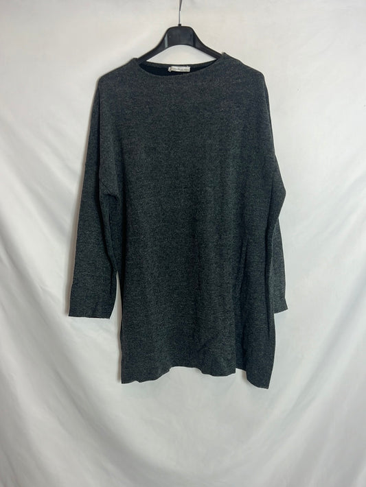 ZARA. Jersey gris largo aperturas. T S