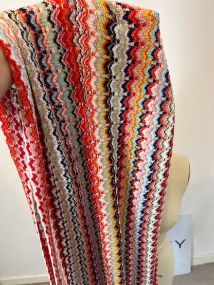 MISSONI. Zigzag cotton scarf with red fringes