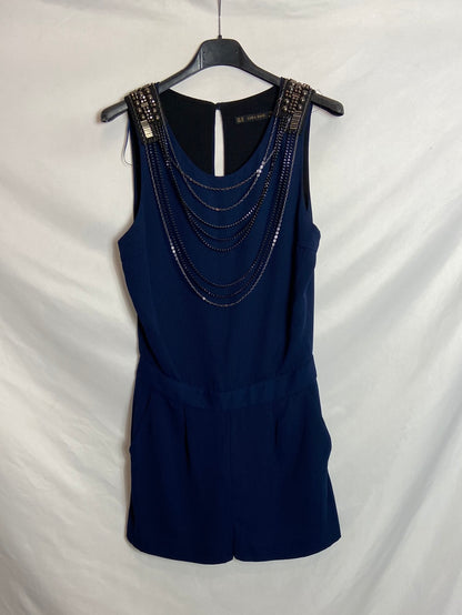 ZARA. Blue jumpsuit with collar detail, size XS