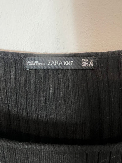 ZARA. Vestido largo canalé negro. T S