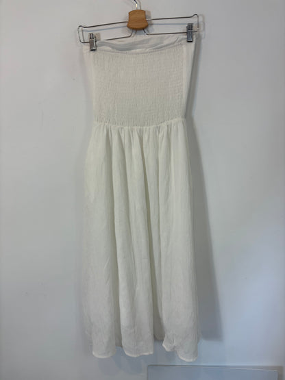 OTRAS. Vestido midi blanco palabra de honor. T S