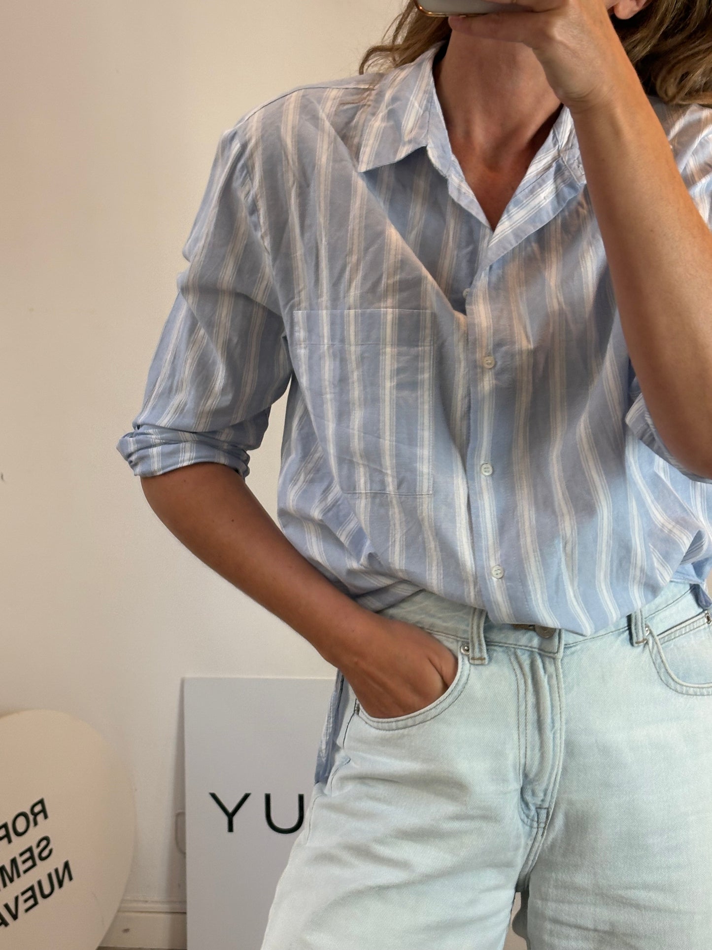 ESE O ESE. Camisa azul algodón rayas