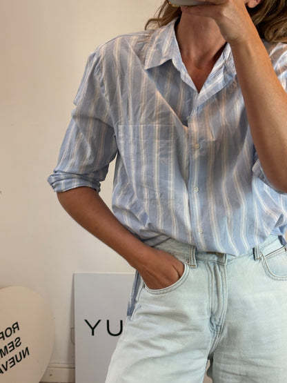 ESE O ESE. Camisa azul algodón rayas