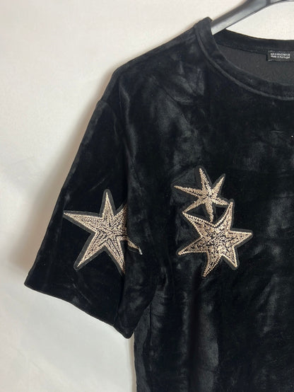 ZARA. Top negro terciopelo estrellas. T S