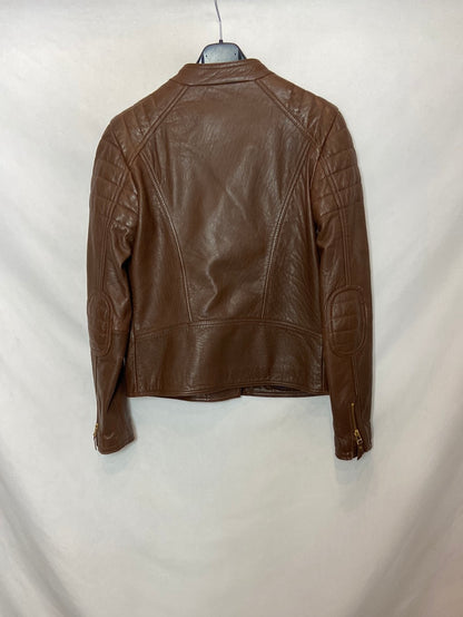 MASSIMO DUTTI. Chaqueta de piel marrón T. 13-14 años (S)