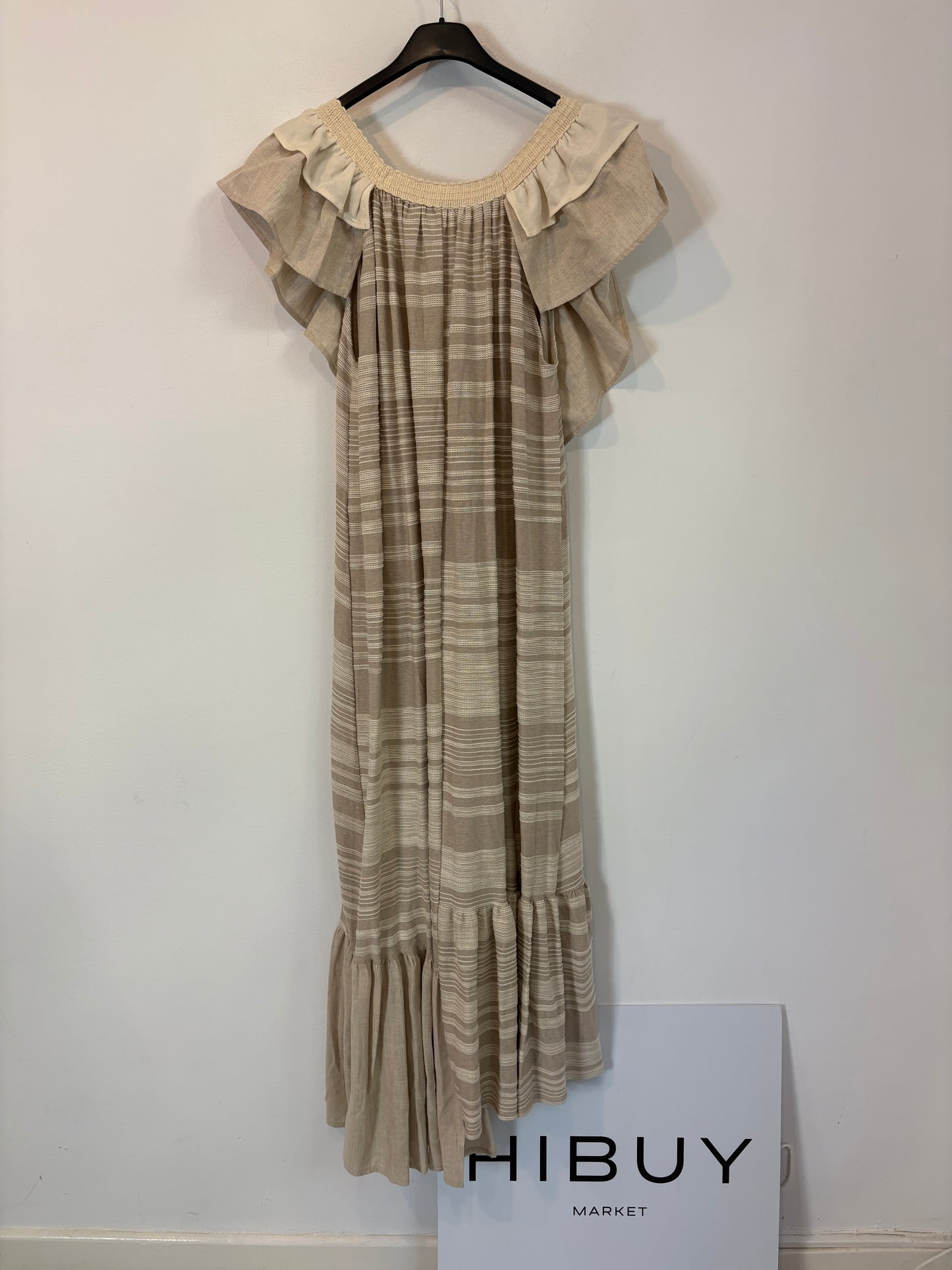 ZARA. Vestido largo beige texturas. T S