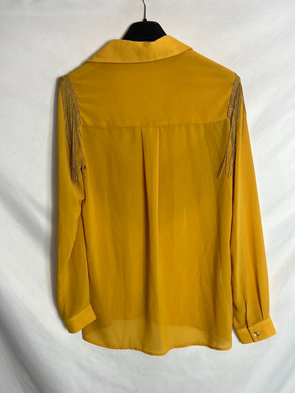 BIMANI. Blusa mostaza flecos T.s